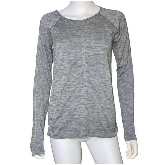 Athleta Foothill Seamless Long Sleeve Heathered Gray Women’s Athletic Top Size M - Picture 1 of 11